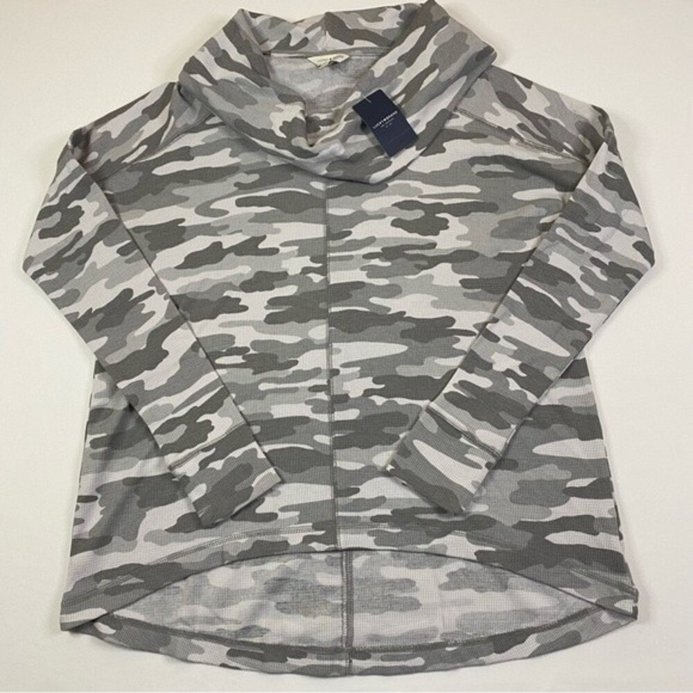 NEW Lucky Brand Cowl Neck Sweater Womens S Grey White Camo Thermal Turtle Neck